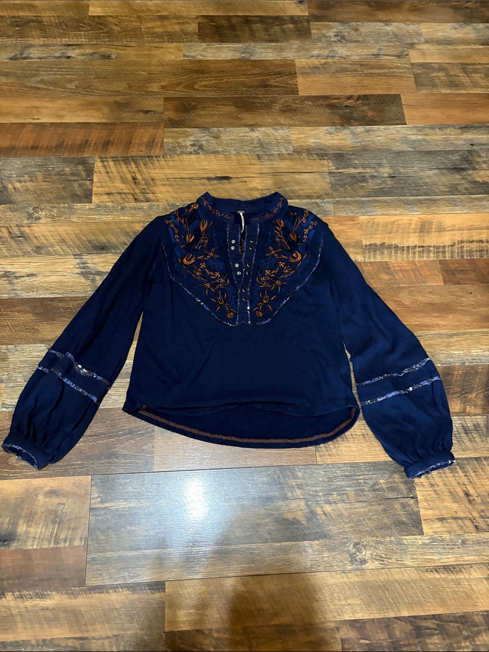 FREE PEOPLE Sundance Kid Henley Top Navy Blue
